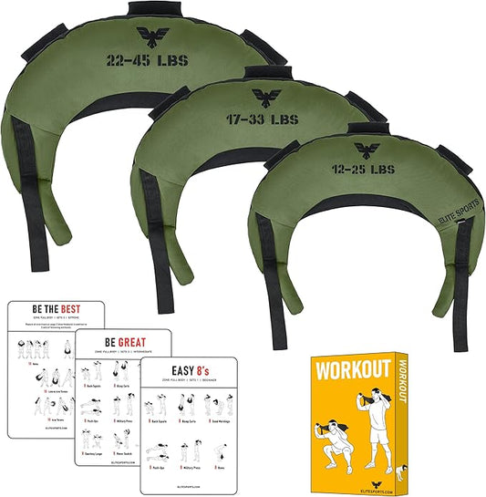 Elite Sports Bulgarian Canvas Bag, Fitness Canvas MMA Gym Cross Workout Training Sandbag 17, 25, 33, 45 lbs (UNFILLED)