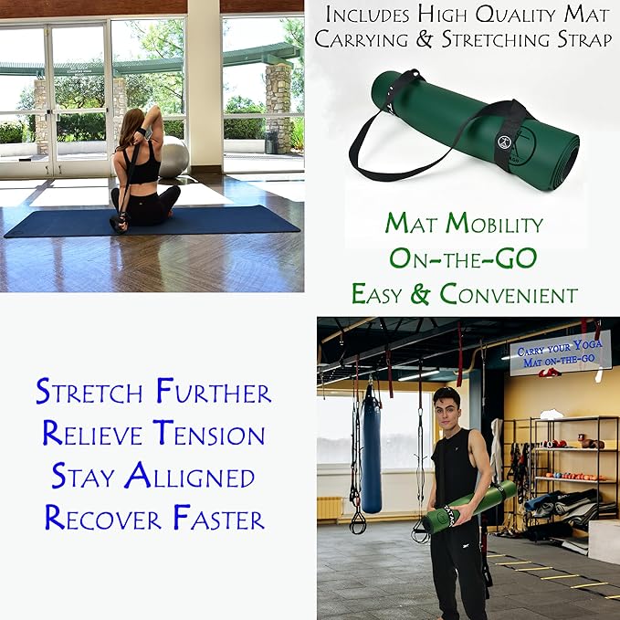 Tatago Hot Yoga Mat Non Slip-Professional Grade Natural Rubber Yoga Mat, Pliates Mat, Stretching Mat or exercise mats for home workout. Nonslip for Hot and Sweaty Classes. Includes Yoga Strap for Carrying and Stretching too.