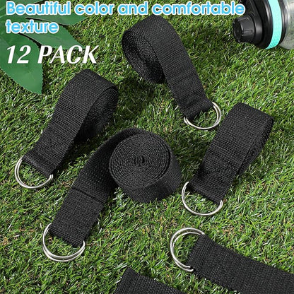 12 Pcs Yoga Strap 6Ft Exercise Stretch Bands for Flexibility with Adjustable Metal D Ring Buckle Loop Stretch Strap Non Elastic Yoga Belt Yoga Exercise Adjustable Straps for Pilates