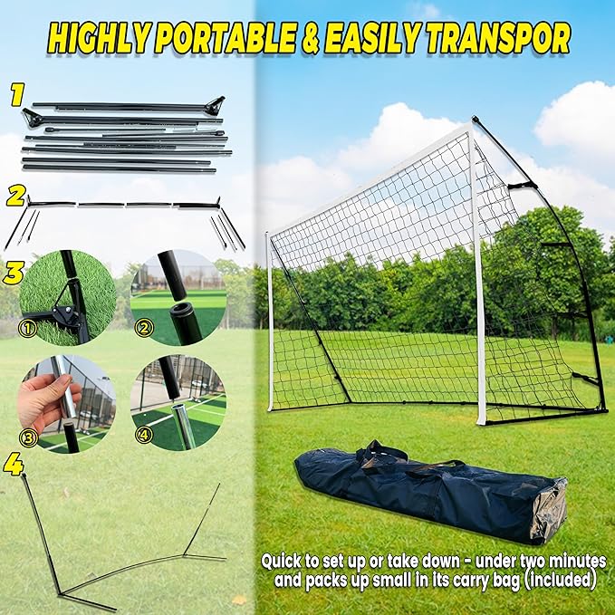 12 Ft Portable Soccer Goal Stable Soccer Net –2 Minute