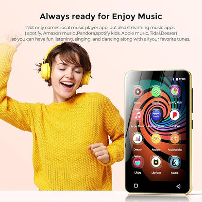 160GB MP3 Player with Bluetooth and WiFi, innioasis Music Player with Spotify,Pandora,Amazon Music,4" Touch Screen Android MP4 MP3 Player for Kids with Libby,Audible(Black_Gold)