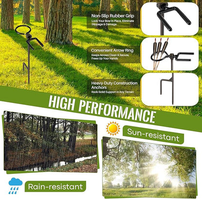 High Performance Portable Archer's Ground Bow Stake with Bowstring Wax, Durable and Versatile, Includes 360° Rotating Fork and Arrow Ring