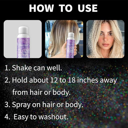 Hair Glitter Body Glitter Spray, 150ML Glitter Hairapray Holographic Purple Glitter Spray for Hair and Boday, Hair Glitter for Kids Women, Body Shimmer Festival Rave and Makeup 4.2 Fl Oz