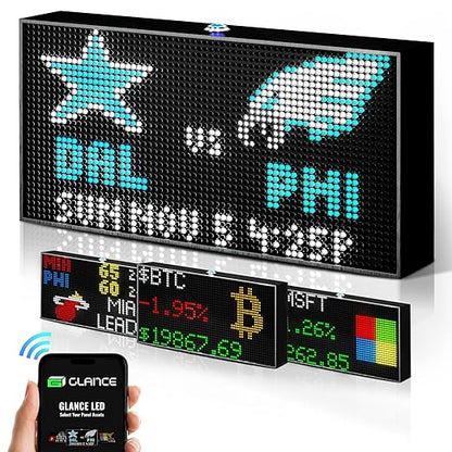 Glance LED Ticker: Real-Time Sports, Stock & Crypto Updates|No Subscription Required|Smart Clock|Home, Office & Man Caves|Great Gift Sports Fans & Investors Black 13/inch x 7/inch SN2000