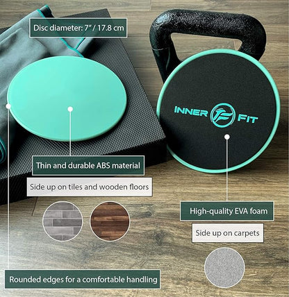 InnerFit Core Sliders for Working Out - Set of 2 Dual Sided Exercise Sliders Fitness Discs - Durable Strength Slides Suitable for Carpets and Hardwood Floors