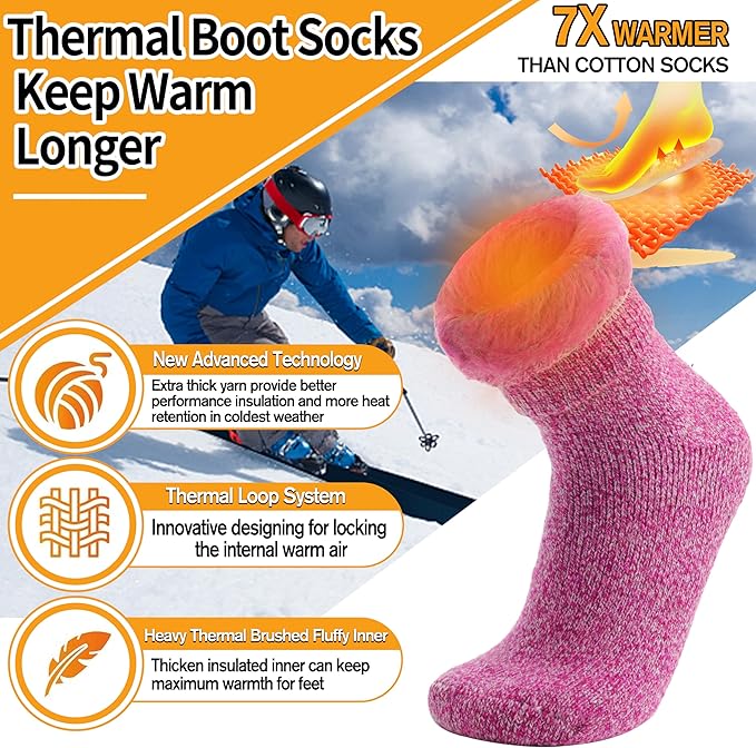 3 Pairs Warm Thermal Socks for Women & Men Winter Ski Thick Boot Insulated Socks for Cold Weather