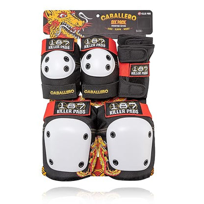 187 KILLER PADS Six Pack Pad Set, Elbow Pads, Knee Pads, and Wrist Guards - Ideal for Skateboarding, Roller Skating, and Inline Skating