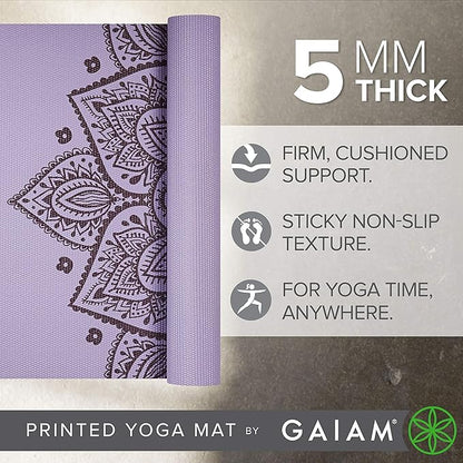 Gaiam Yoga Mat - Premium 5mm Print Thick Non Slip Exercise & Fitness Mat for All Types of Yoga, Pilates & Floor Workouts (68" x 24" x 5mm)