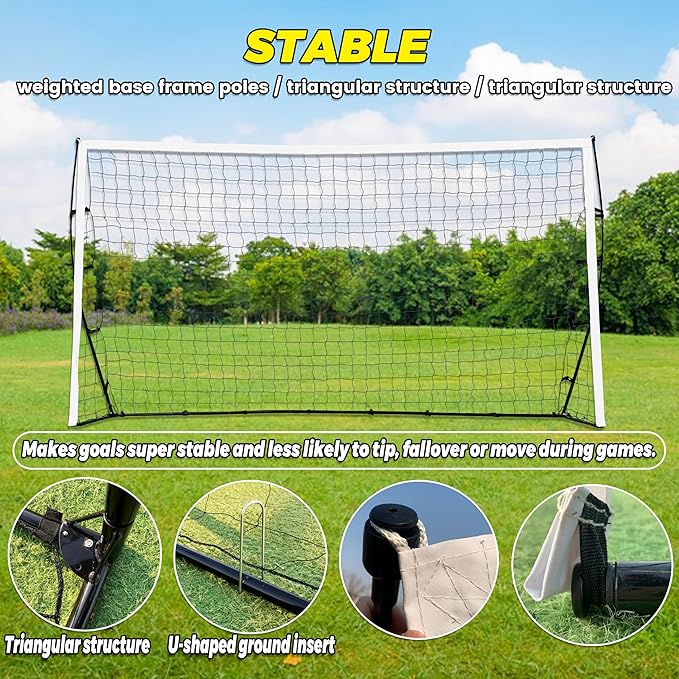 12 Ft Portable Soccer Goal Stable Soccer Net –2 Minute
