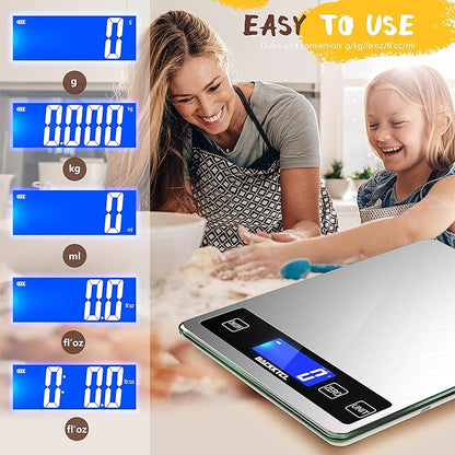 ''Cooking Master' 22lb Digital Kitchen Scale,Food Scale Measures in Grams and Ounces for Weight Cooking Baking,1g/0.1oz Precise Graduation,Stainless Steel and Tempered Glass
