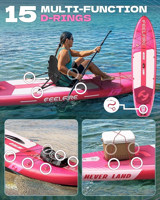 Feelfire11'x34” Extra Wide Inflatable Paddleboard, Stand-up Paddle Board for Adults, 420lb Capacity for Yoga/Fishing/Family, EVA Deck, US Fin, High-Pressure Pump, Storage Backpack, Safety Leash