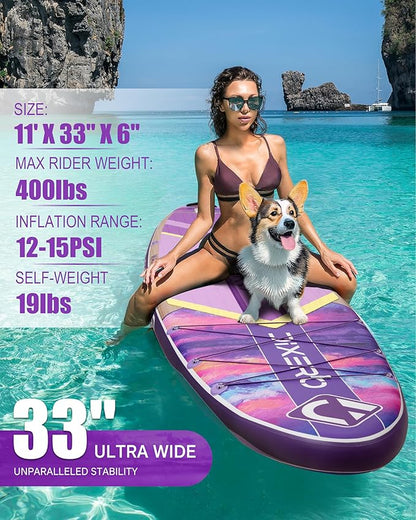 Inflatable Stand Up Paddle Board with SUP Accessories, Anti-Slip EVA Deck, 11'*33" Inflatable Paddle Boards for Adults & Youth of All Skill Levels