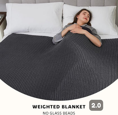 L'AGRATY Knitted Weighted Blanket - 50"x60" 7lbs Cooling Chunky Knit Heavy Blanket for Adults Braided Crochet Throw Thick Cable Yarn Knit Decorative No Beads Evenly Weighted Machine Washable