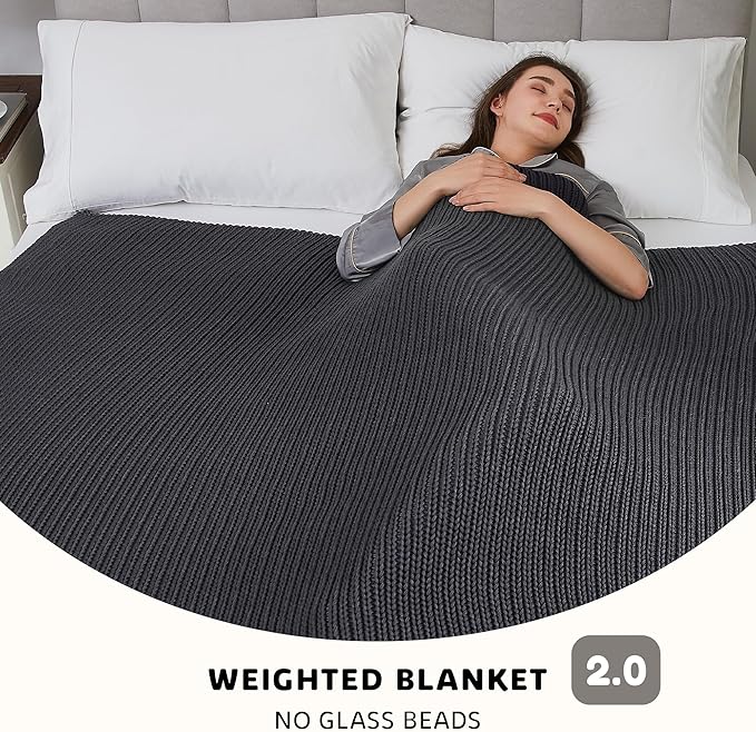 L'AGRATY Knitted Weighted Blanket - 50"x60" 10lbs Cooling Chunky Knit Heavy Blanket for Adults Braided Crochet Throw Thick Cable Yarn Knit Decorative No Beads Evenly Weighted Machine Washable
