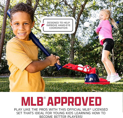 Franklin Sports Kids Baseball Pitching Machine - Pop A Pitch Batting Machine with Youth Bat + 3 Plastic Balls - Boys + Girls Toy