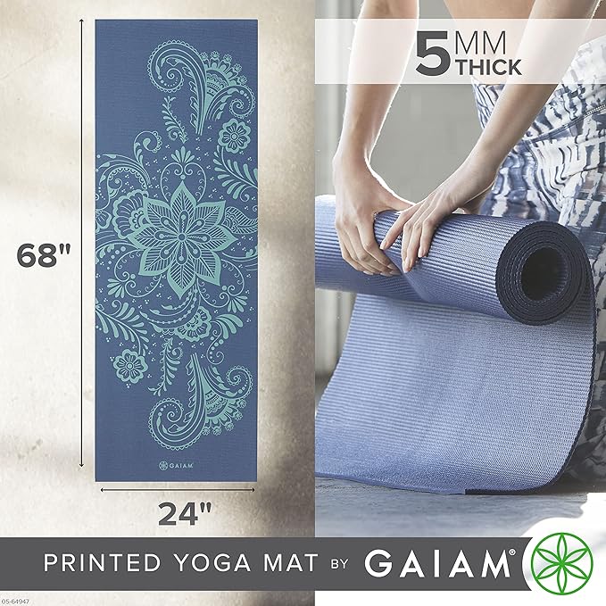 Gaiam Yoga Mat - Premium 5mm Print Thick Non Slip Exercise & Fitness Mat for All Types of Yoga, Pilates & Floor Workouts (68" x 24" x 5mm)