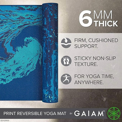 Gaiam Yoga Mat - Premium 6mm Print Reversible Extra Thick Non Slip Exercise & Fitness Mat for All Types of Yoga, Pilates & Floor Workouts (68" x 24" x 6mm Thick)