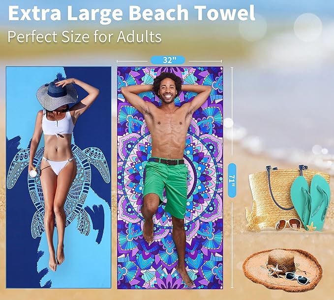 2 Pack Lightweight Thin Beach Towel Oversized 71"x32"