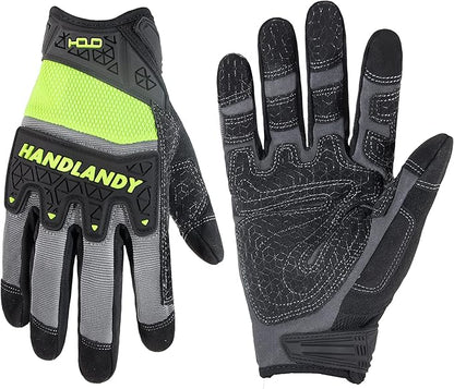 HANDLANDY Mens Work Gloves Touch screen, Utility Mechanic Gloves, Flexible Breathable Fit- Padded Knuckles & Palm