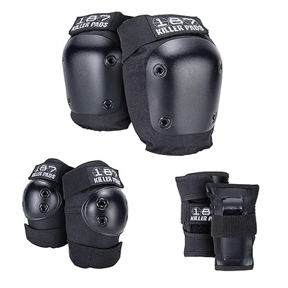 187 Killer Pads Six Pack Pad Set, Elbow Pads, Knee Pads, and Wrist Guards - Ideal for Skateboarding, Roller Skating, and Inline Skating
