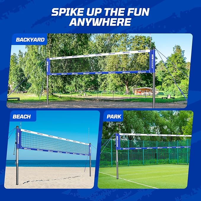 Haokelball Volleyball Net for Backyard Outdoor Portable Volleyball Net Set with Volleyball Antennas, Aluminum Poles, Tension Adjuster and Volleyball