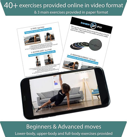 InnerFit Core Sliders for Working Out - Set of 2 Dual Sided Exercise Sliders Fitness Discs - Durable Strength Slides Suitable for Carpets and Hardwood Floors