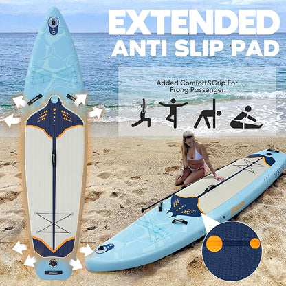 Inflatable Paddle Board,Stand Up Paddle Board Set, Extra Wide SUP Board with Removable Fin, Floating Paddle, Hand Pump, Waterproof Phone Pouch,Traveling Board