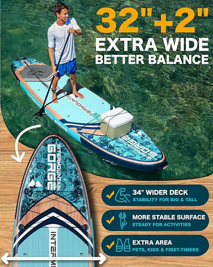 11'x34 Ultra Wide Paddleboard, Inflatable SUP&430lb Capacity for All Skill, Stand-up Paddle Board for Yoga/Family, EVA Deck, US Fin, High-Pressure Pump, 100L Bag, Safety Leash