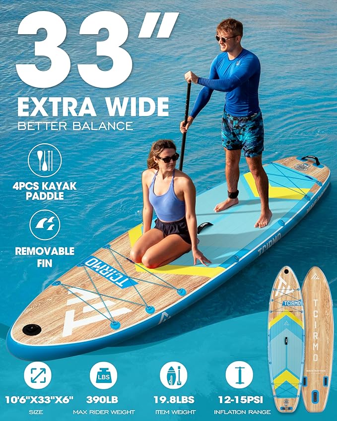 Inflatable Stand Up Paddle Board for Adults with Seam Welded Technology, 10'6''x33''x6'', Durable SUP with Dual-Blade Paddle and Complete Accessories, 390 lbs Capacity, Beginner-Friendly