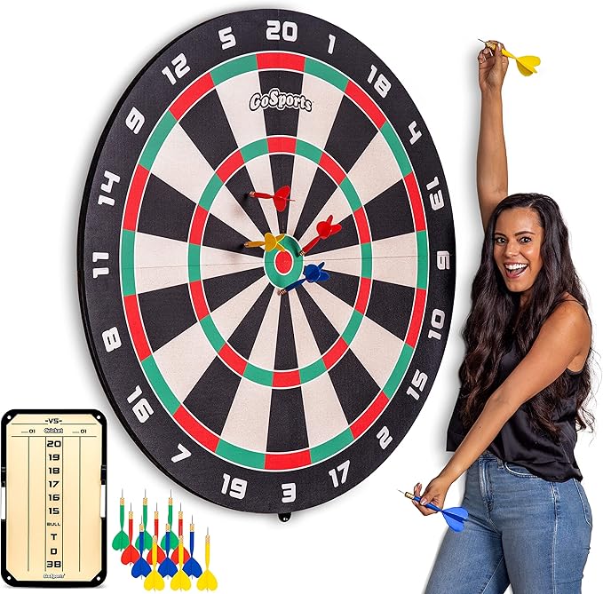 GoSports Giant 3 ft or 4 ft Cork Dartboards - Includes 12 Giant Darts and Scoreboard - New Fun Twist on Darts