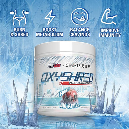 EHP Labs x Ghostbusters OxyShred Pre Workout Powder Supplement - Preworkout Powder with Acetyl L Carnitine, Energy Boost Drink - Frosty Big Apple, 60 Servings