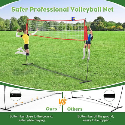 20FT/12FT Freestanding Volleyball Training Net, 5 Height Adjustable Portable Volleyball Net System, Quick Setup Practice Set for Indoor or Outdoor Use