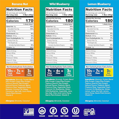 IQBAR Brain and Body Plant Protein Bars - Fruit Lovers Variety - 36-Count Low Carb - Gluten Free, High Fiber, Vegan Snacks - Low Sugar Meal Replacement