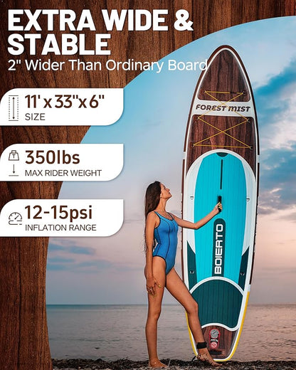 Inflatable Stand Up Paddle Board 10'8“*34"/11'*33" Extra Wide Paddle Boards for Adults, SUP with Premium Accessories & Nylon Backpack, Adjustable Paddle, Hand Pump, Bottom Fin, Leash