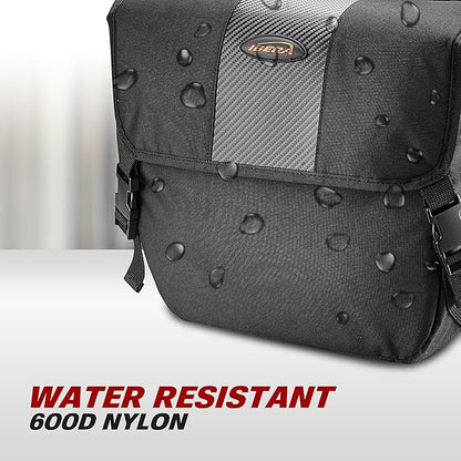 Ibera Adjustable Bicycle Bag (Pair) with Quick Release/Clip-On System - Water Resistant Bike Saddle Bags For Rear Rack with & 19.8 lbs Capacity Each - Saddle Bag Bicycle Fits Most Racks (Black)