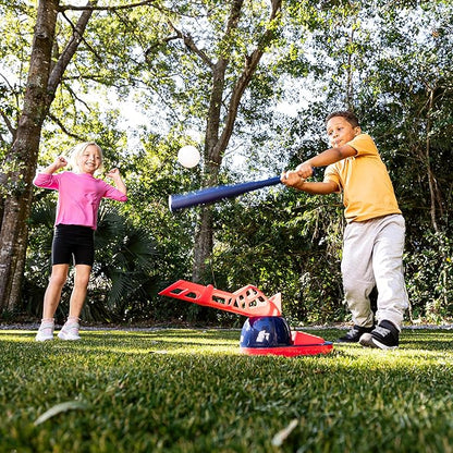 Franklin Sports Kids Baseball Pitching Machine - Pop A Pitch Batting Machine with Youth Bat + 3 Plastic Balls - Boys + Girls Toy