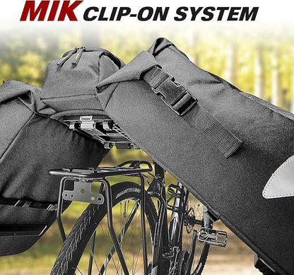 Ibera Bike Bag MIK Panniers 52.7L for Ebikes - Clip-On bike Bags For Bicycles with Built-in Battery Holder & Rain Cover - Water-Resistant Bike Rack Bag with Reflective Trim - ONLY FOR MIK RACKS