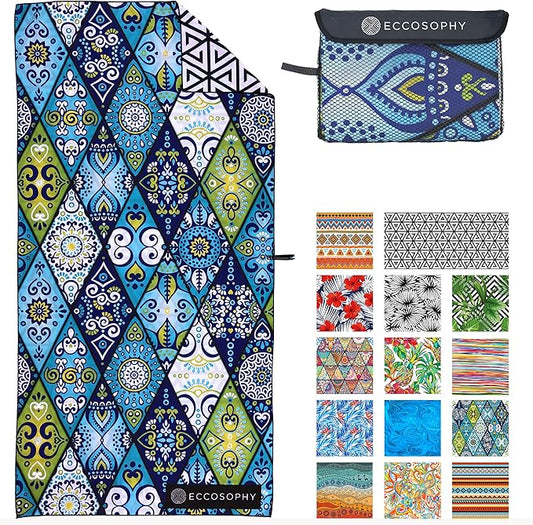 ECCOSOPHY Microfiber Beach Towel - Sand Free Towels are Quick Dry, Light Weight, Super Absorbent - Perfect Pool, Travel, Cruise, Camping Essentials - Oversized Extra Large for Adults 71x35 in