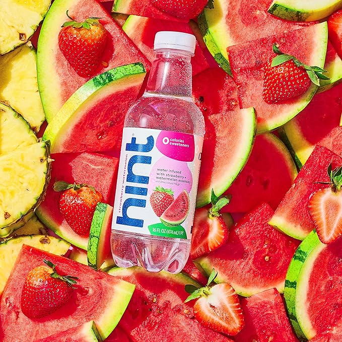 Hint Fruit-Infused Bottled Water, Strawberry Watermelon - Sugar Free Flavored Water with Zero Calories, Naturally Flavored, and No Artificial Sweeteners - 16 Fl Oz (Pack of 12)