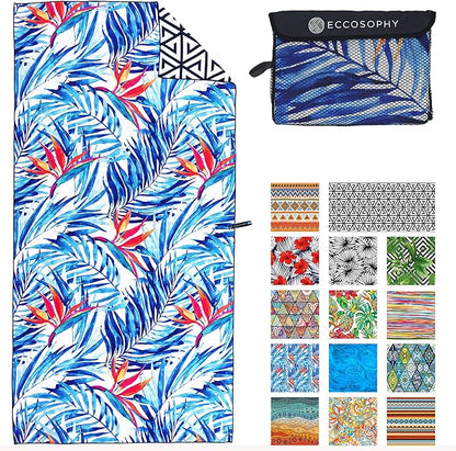 ECCOSOPHY Microfiber Beach Towel - Sand Free Towels are Quick Dry, Light Weight, Super Absorbent - Perfect Pool, Travel, Cruise, Camping Essentials - Oversized Extra Large for Adults 71x35 in