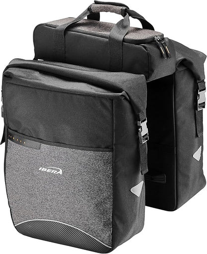 Ibera Bike Bag MIK Panniers 52.7L for Ebikes - Clip-On bike Bags For Bicycles with Built-in Battery Holder & Rain Cover - Water-Resistant Bike Rack Bag with Reflective Trim - ONLY FOR MIK RACKS