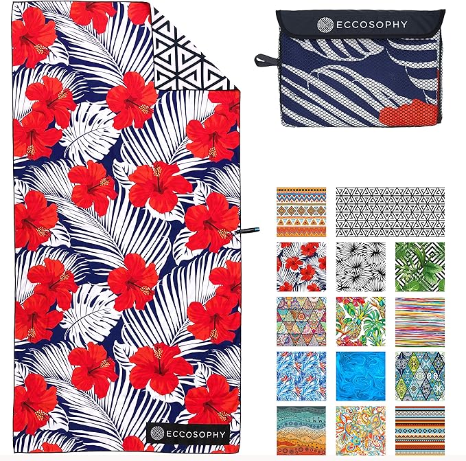 ECCOSOPHY Microfiber Beach Towel - Sand Free Towels are Quick Dry, Light Weight, Super Absorbent - Perfect Pool, Travel, Cruise, Camping Essentials - Oversized Extra Large for Adults 71x35 in
