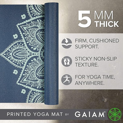 Gaiam Yoga Mat - Premium 5mm Print Thick Non Slip Exercise & Fitness Mat for All Types of Yoga, Pilates & Floor Workouts (68" x 24" x 5mm)